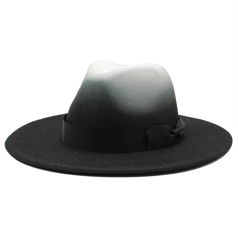 Style Big Brim Woolen Hat Gradient Color Two-color Jazz Hat Autumn And Winter Men’s And Women’s Hat Felt Hat JZ-013