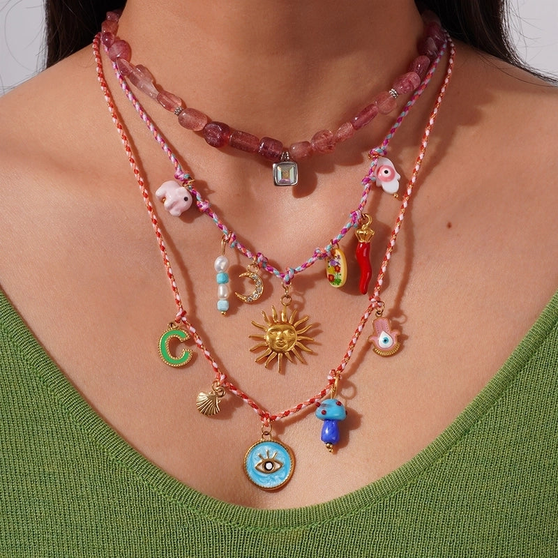 Casual Classic Style Geometric Sun 304 Stainless Steel Artificial Crystal Ceramics Multi Charms Necklace