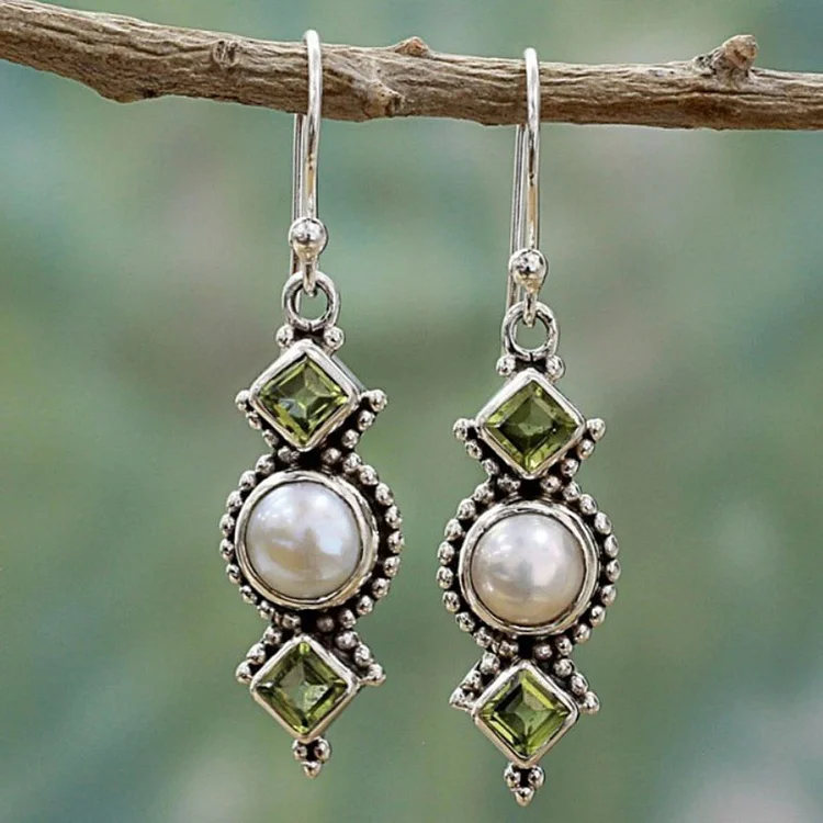 Wedding Silver Pearl Diamond Dangle Earrings  Flycurvy [product_label]