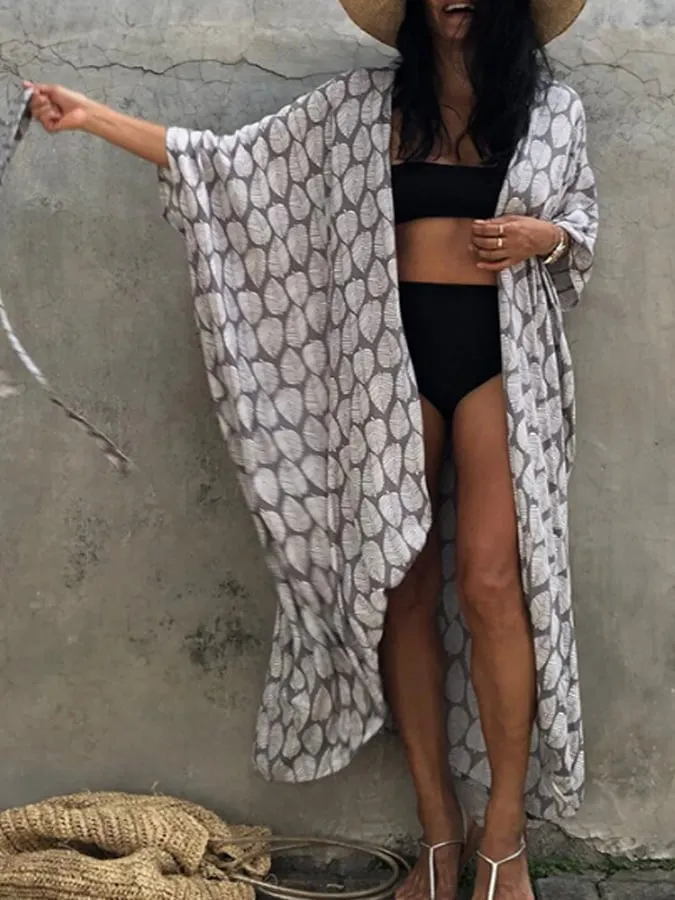 Women's Casual Leaf Printed Cotton Beach Blouse