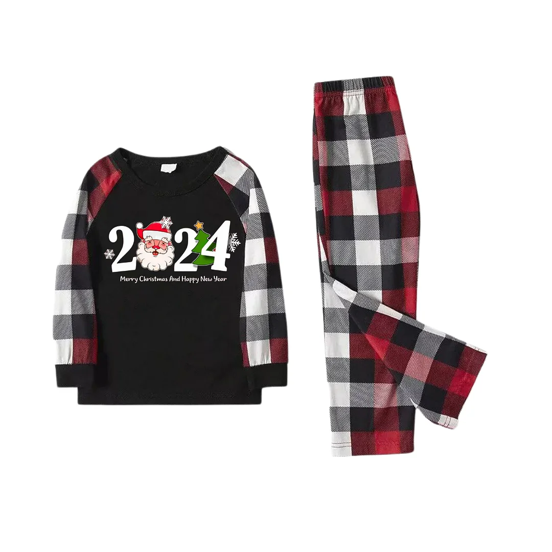 "2024 Santa Claus" Prints Red & Black & Grey & White Plaid Family Matching Pajamas