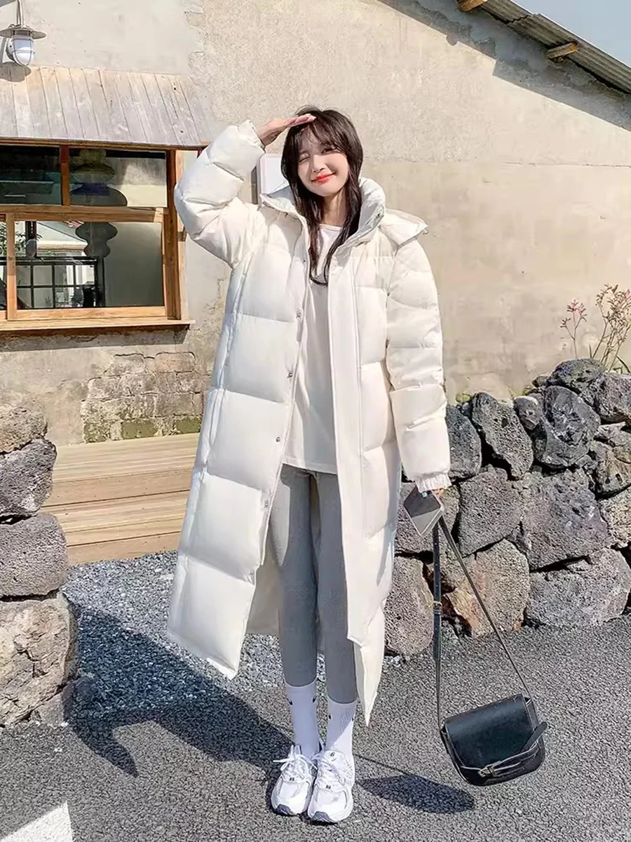 Woherb Chinese Drama Long College Style Down Jacket Female 2024 Winter Fashion Thick Loose Warm White Duck Down Matching Jacket-Outfit Ideas