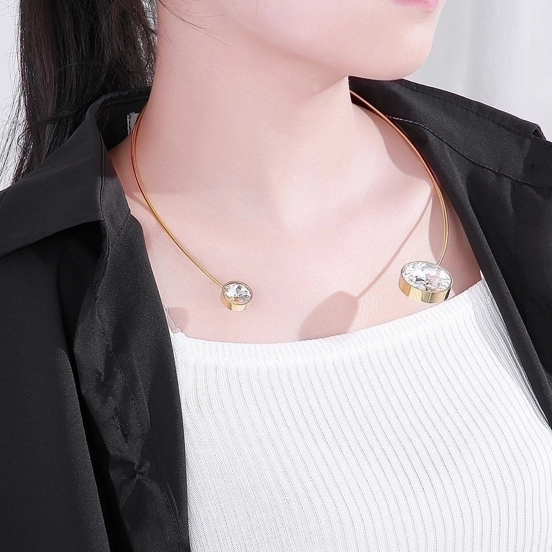 Stainless Steel 18K Gold Plated Elegant Minimalist Geometric Zircon Choker