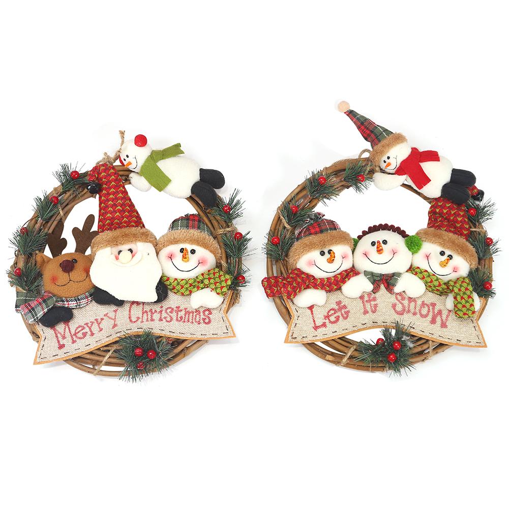 

Christmas Natural Rattan Wreath DIY Garland Home Pendent Xmas Decoration, Let is snow, 501 Original