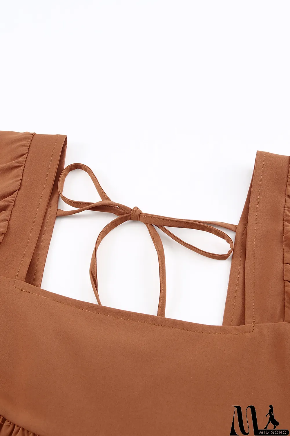 MidiSono - Brown Square Neck Half Sleeve High Low Mini Dress