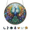 (18.5cm)DIY Acrylic Jigsaw Puzzle Window Hanging with Hanging Chain DIY Stained Glass Decoration Round Window Puzzle Decor for DIY Craft Project (Peacock)