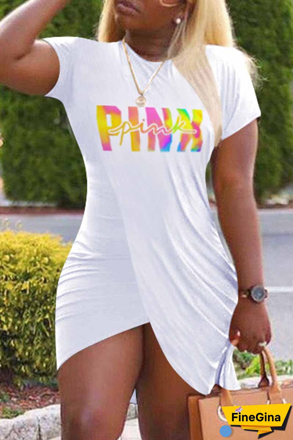 Black Casual Print Letter O Neck One Step Skirt Dresses