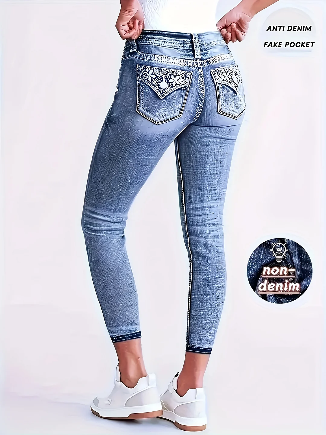Women's Skinny Jeans - Stretchy Non-Transparent Leg Pants, Machine Washable All-Season Skinny Fit For Everyday & Formal Outfits - Imitation Denim Pants For Women, Ladies Jeans, Versatile Clothing, Highquality Imitation, Casual Wear, Trendy Design | IFYHOME