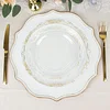 10 Pack | 10" Gold Vintage Rim Clear Hard Plastic Dinner Plates With Embossed Scalloped Edges, Disposable Party Plates
