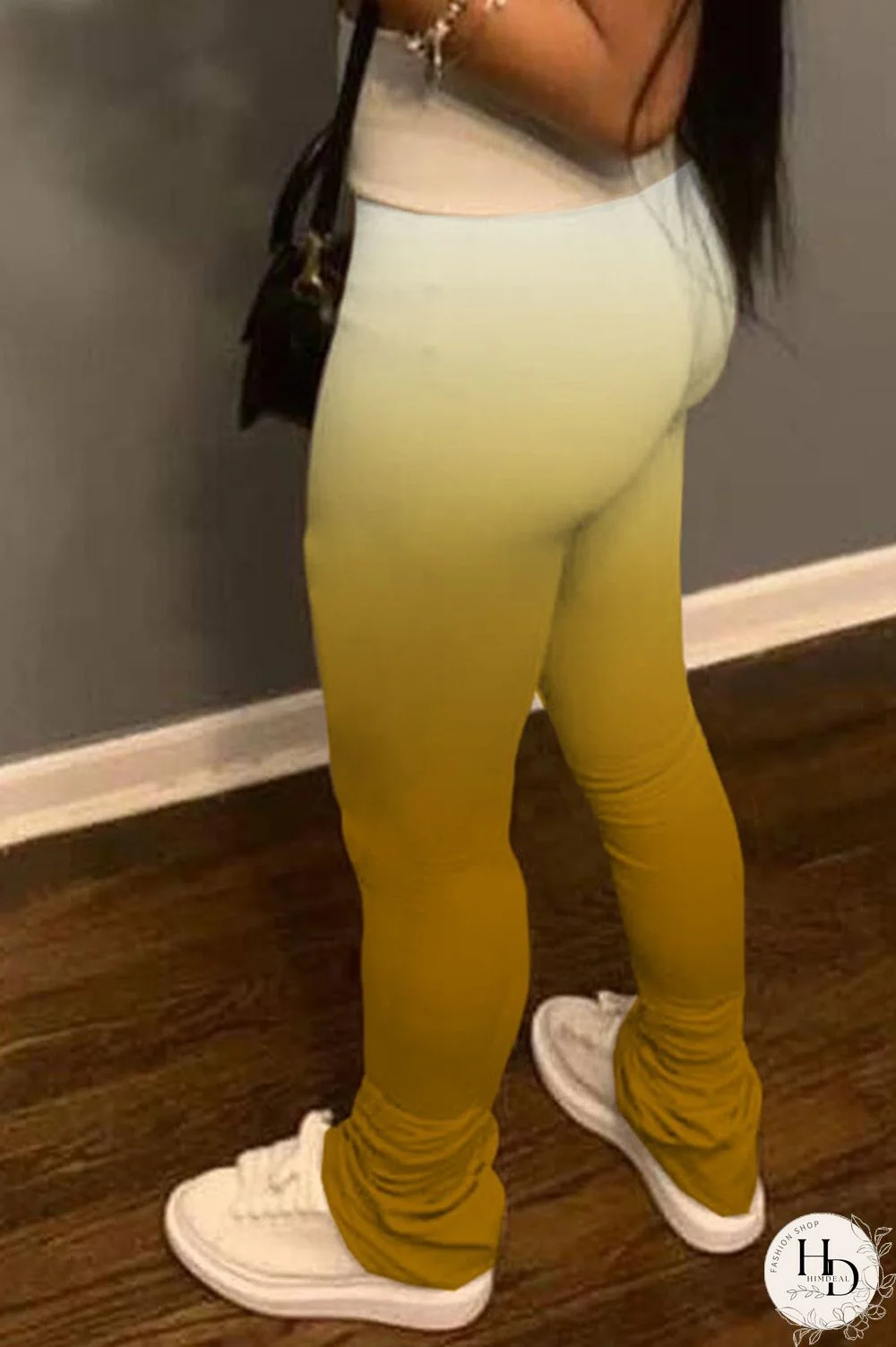 purple Black Orange Yellow purple Elastic Fly High Gradient Boot Cut Pants Bottoms