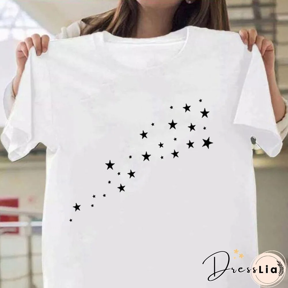 Women Graphic Star Printing Cute Summer Spring Casual Fashion Aesthetic Print Female Clothes Tops Tees Tshirt T-Shirt