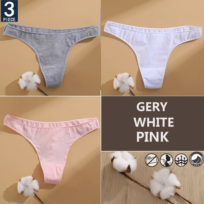 FINETOO 3PCS/Set Cotton Lingerie Women's G-string Underwear 7 Solid Colors Ladies Panties Female Low-Rise Woman's Thong Briefs