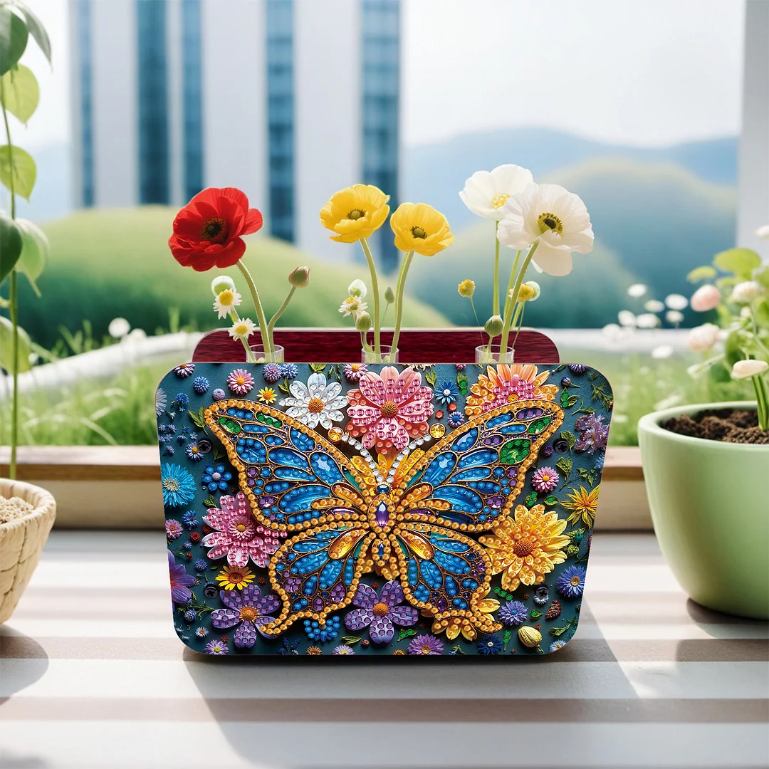 Butterfly DIY Flower Vase Wooden Double Sided Desktop Diamond Art Kit Home Decor