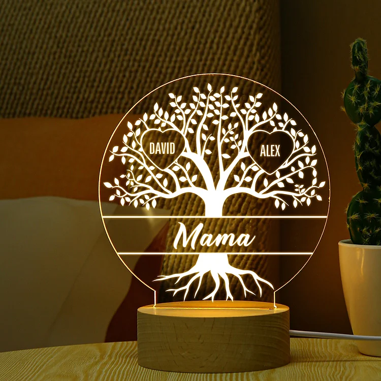 Kettenmachen Personalisierte 3 Namen Familienstammbaum Nachtlicht Geschenk für Großmutter/Mutter zum Muttertag
