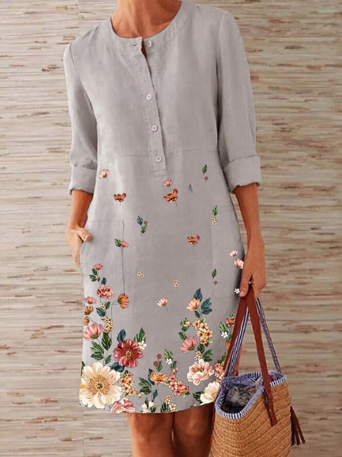 3/4 length sleeve summer fall casual floral vacation knee length dress