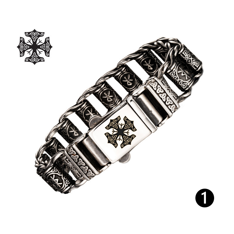 Nordic Viking Rune Compass Totem Titanium Steel Bracelet - Fashionable Hand Jewelry for Men
