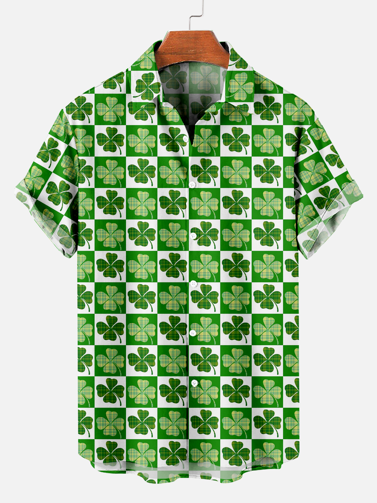 Men's St. Patrick's Day Plaid Floral Casual Short Sleeve Shirt PLUSCLOTHESMAN