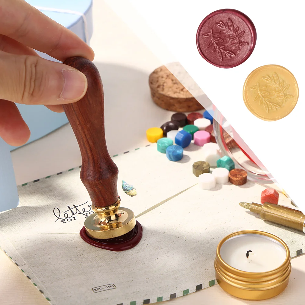 Wood Handle Paint Seal Retro Plant Pattern DIY Wax Seal Stamp Post Decor