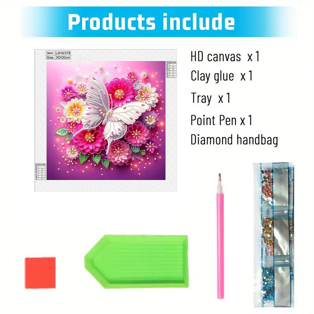 White Butterfly - Partial Special Shaped Drill Diamond Painting Kits (Canvas|30*30cm)