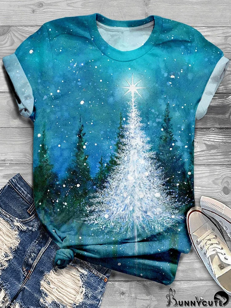 White Christmas Tree Crew Neck T-shirt