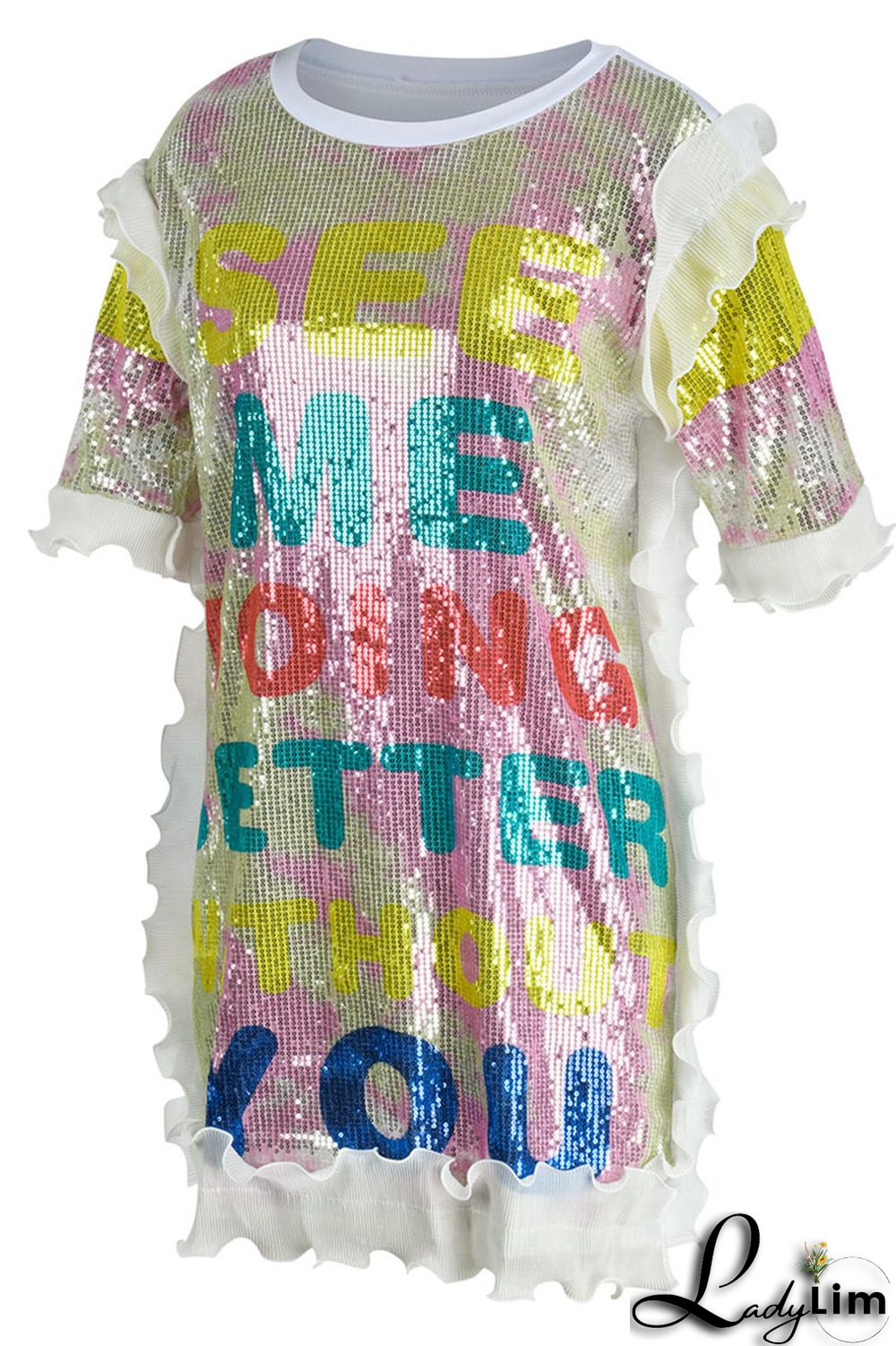 Black Fashion Casual Letter Print Sequins Patchwork O Neck Dresses