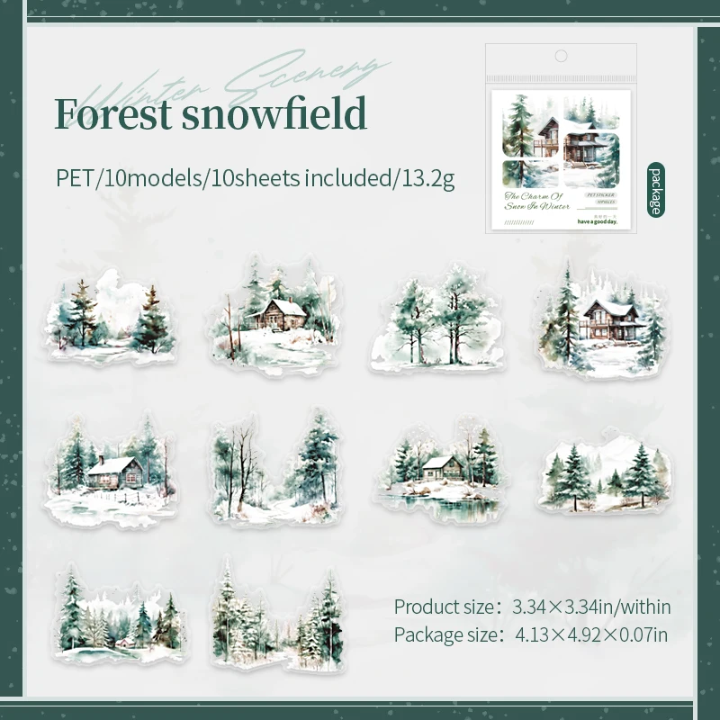 Journalsay The Charm of Snow in Winter Series Vintage Snow Scene Landscaping PET Sticker 