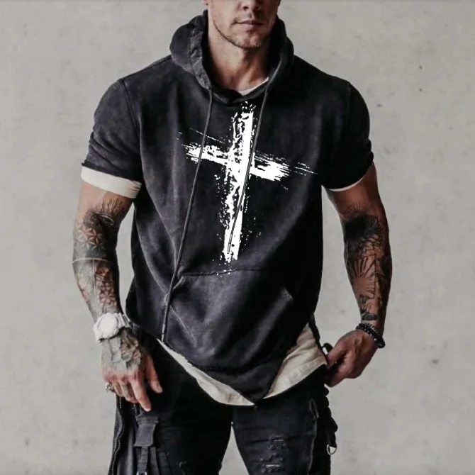 Fashion cross hooded T-shirt / [viawink] /
