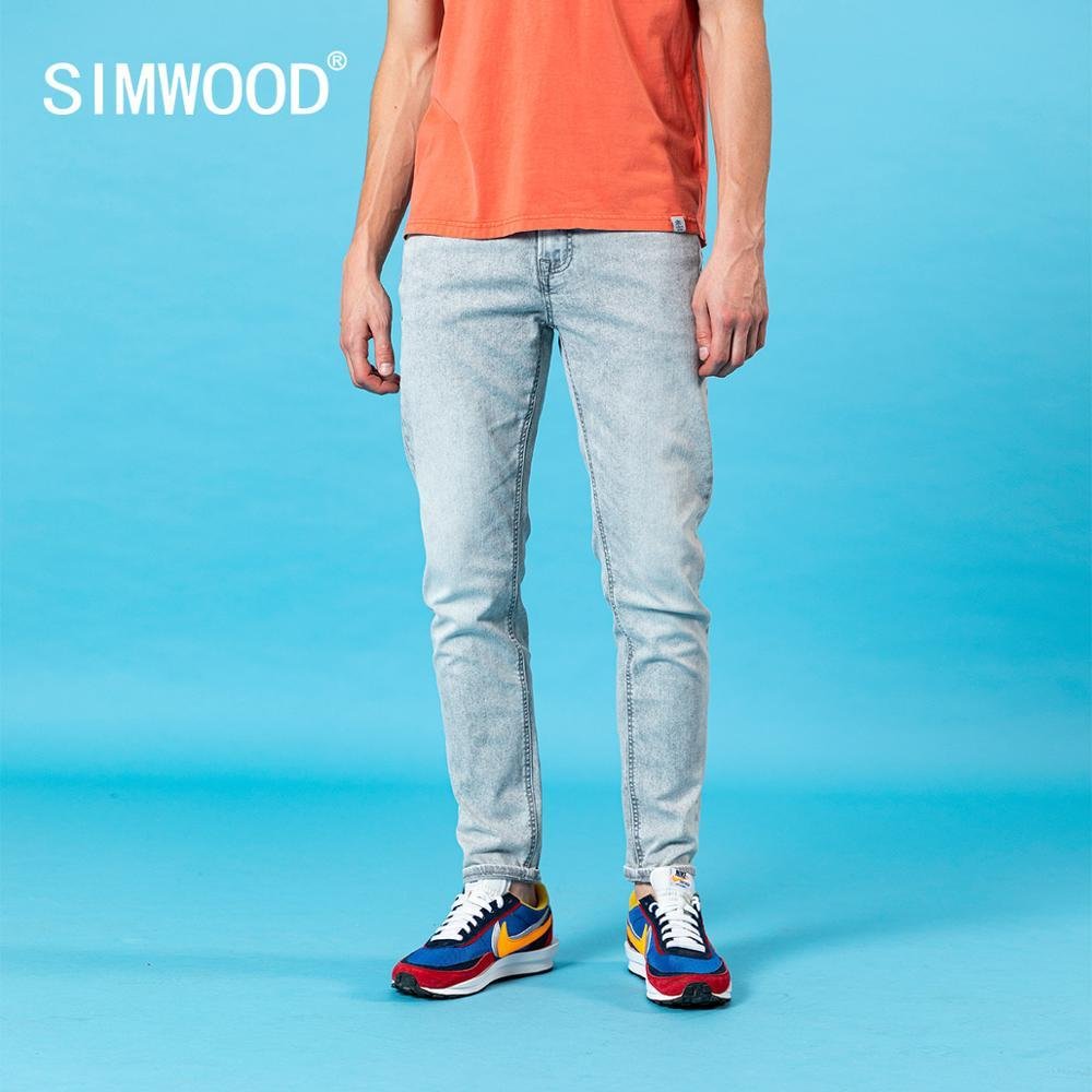 SIMWOOD 2021 summer new slim fit taperd grey jeans men wash denim trousers 10.5oz double core yarn classical jeans SJ150391