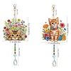 2Pcs Diamond Painting Acrylic Double Sided Cat Wind Chime Suncatcher with Crystal Hanging Pendant
