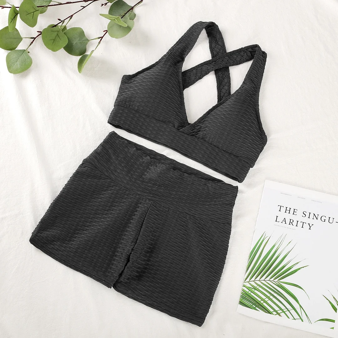 ATHVOTAR Two Piece Shorts Set Women Top and Pants Anti Cellulite Leggings High Waist 3 Piece Set Tracksuits Sweat Suits Women