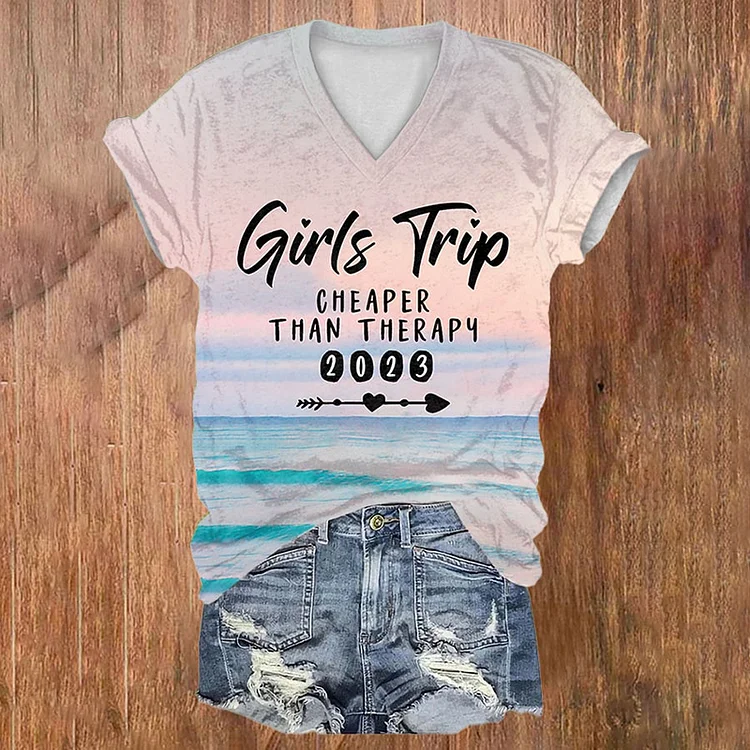 VChics 2023 Girls Trip Cheaper Than Therapy T-Shirt