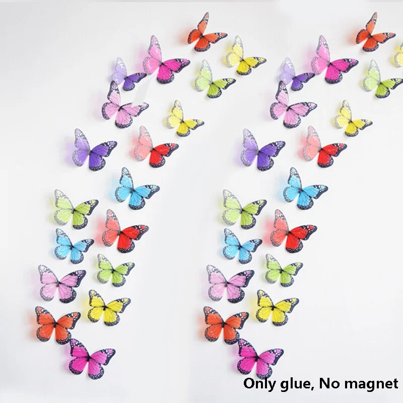 12Pcs 3D Double Layer Butterfly Wall Sticker on The Wall for Home Decor DIY Butterflies Fridge Magnet Stickers Room Decoration