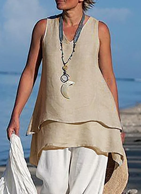 asymmetrical plus size sleeveless blouses casual v neck blouse p116923