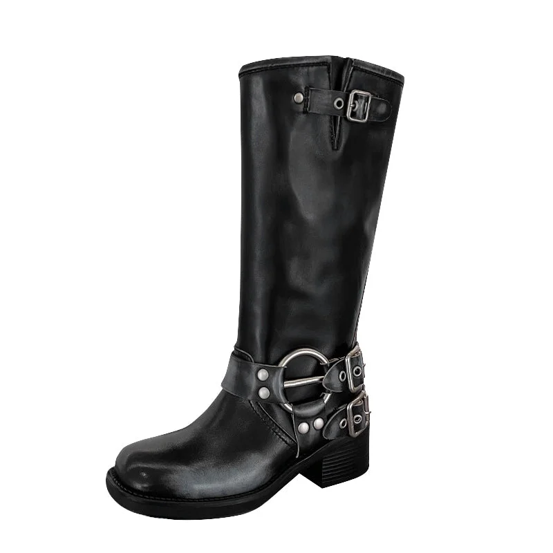 Genuine Leather Tall Boots For Women Western Cowboy Boots Riding Boots Big