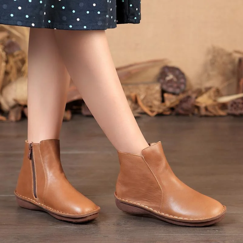 Handmade Retro Leather Ankle Boots For Women Black/Brown