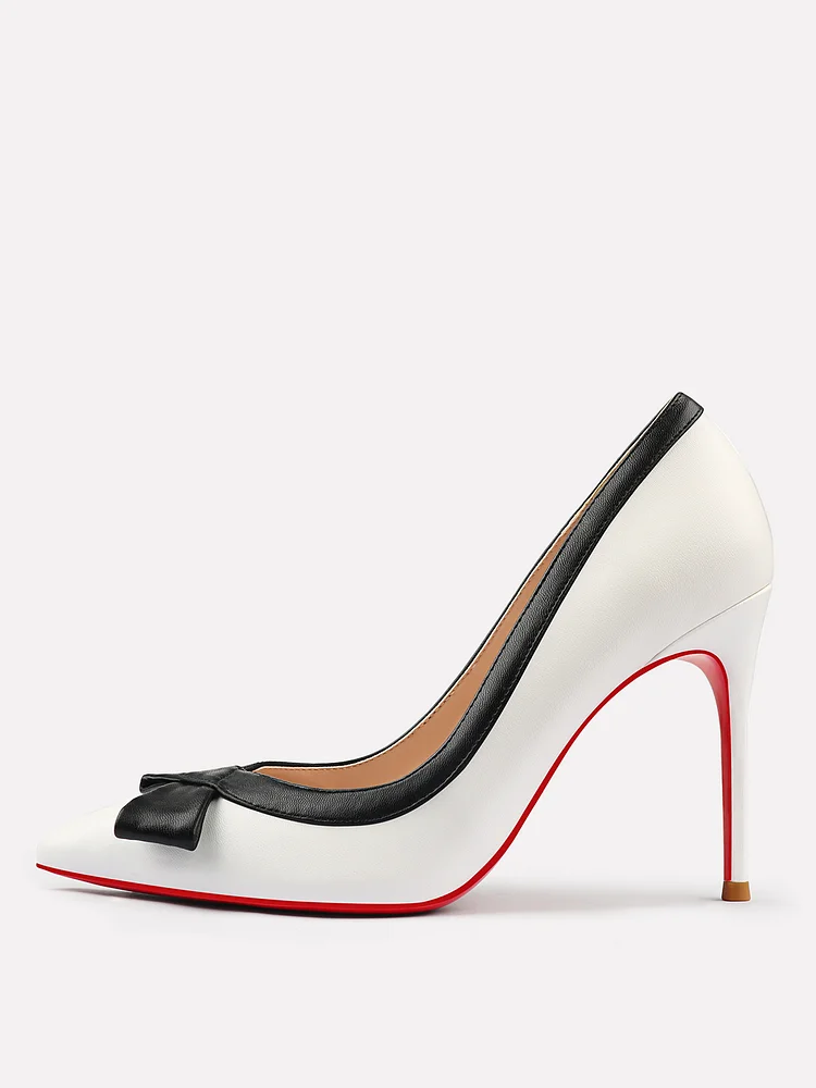 100mm Women's Pointed Shoes Bowknot High Heels Party Red Bottoms  Matte Pumps