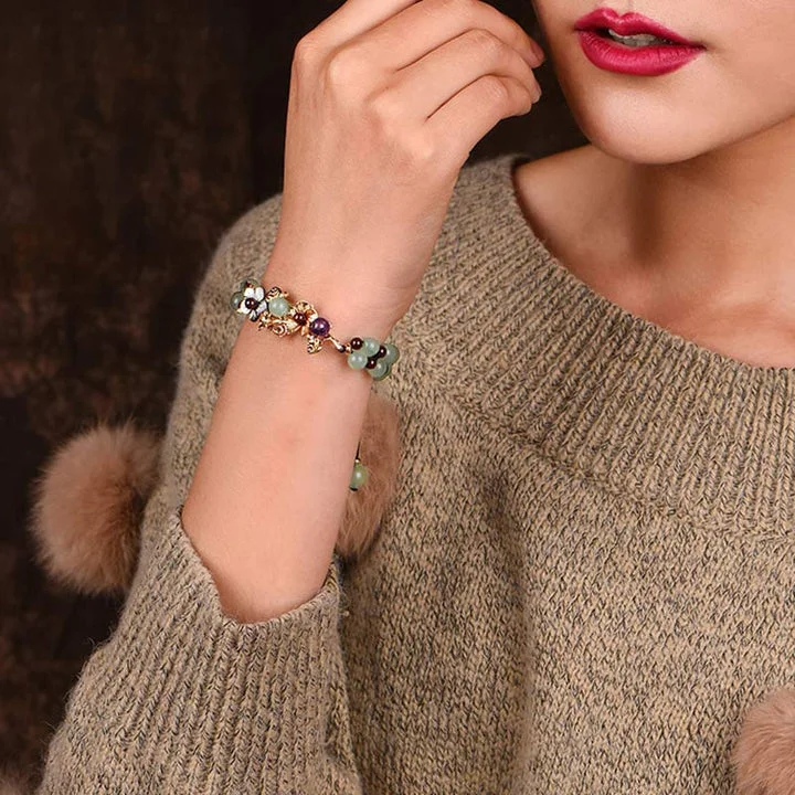Garnet Bead Flower Petal Green Aventurine Luck Bracelet