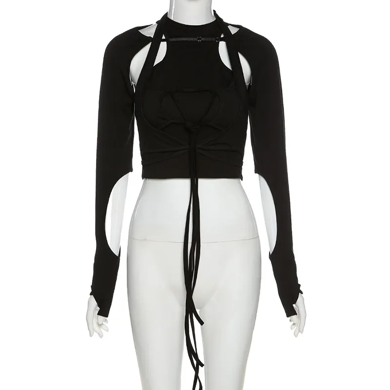 Contrast Long Sleeve Fake Two-Piece T-Shirt