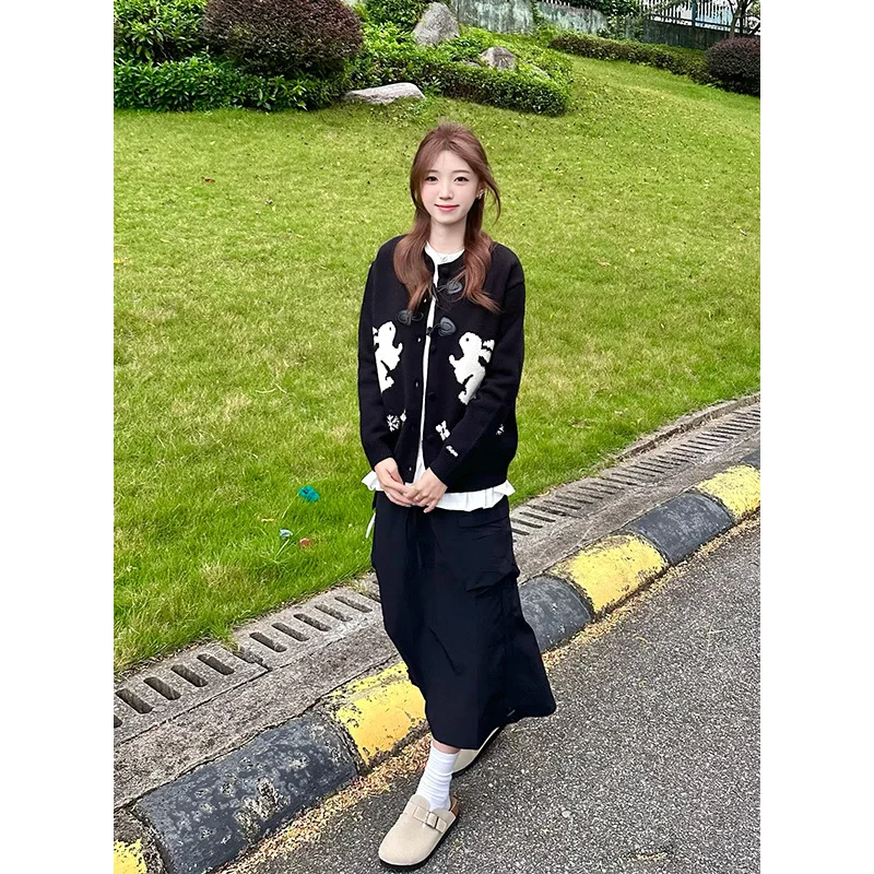 Nigikala Nigikala Summer White Cotton Skin On The Shoulder Thin T-Shirt Commuting Design Gray Simple Skirt Set