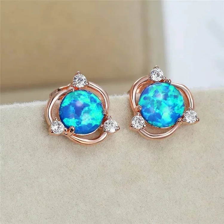 Olivenorma Opal Small Round White Zircon Stud Earrings