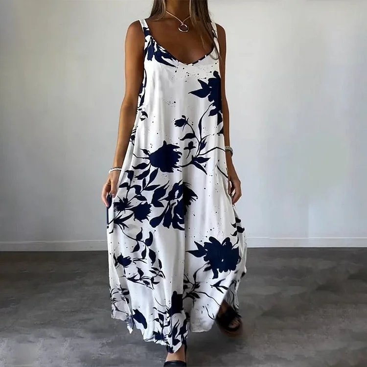 Cotton floral women's sleeveless dress 