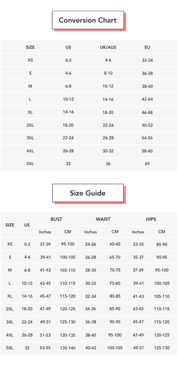 Solid Slant Pocket Cami Dress conversion chart & size guide