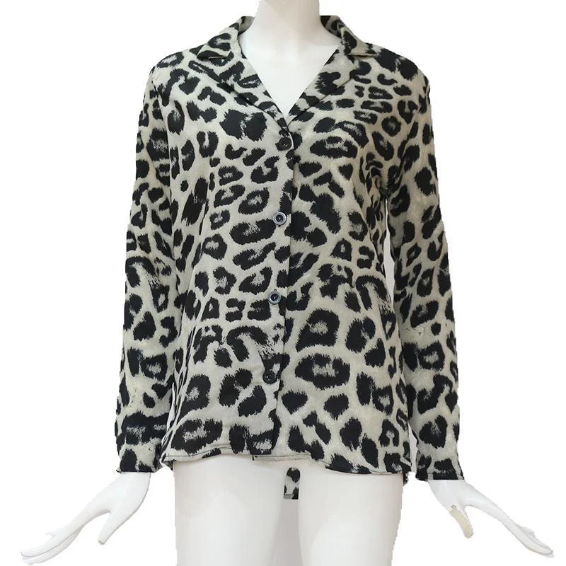 Uveng Uveng Autumn Sexy Leopard Print Chiffon Shirt Women's Shirt OL Temperament Commuter Shirt