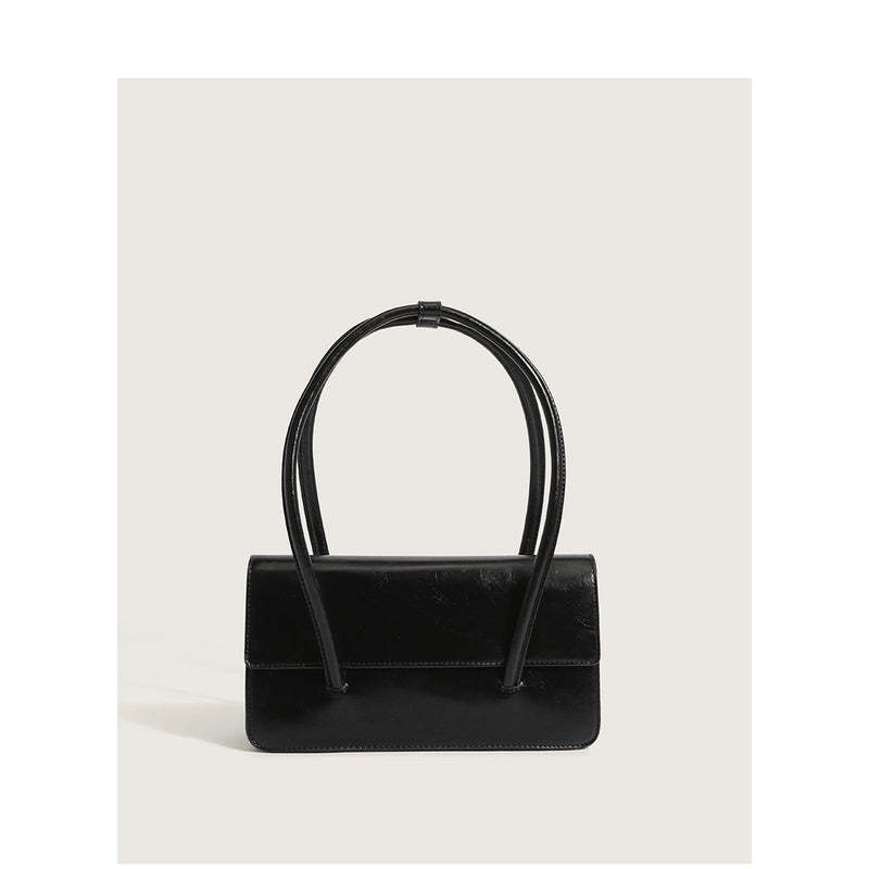 New Casual Fashion Oil Leather Solid Color Shoulder Tote Bag