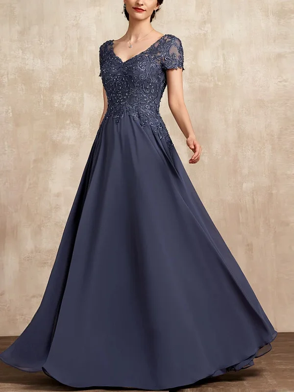 V-Neck Short Sleeve Solid Color Maxi Dress