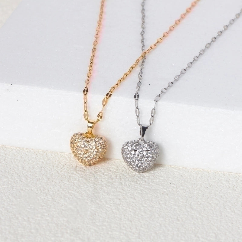 Stainless Steel 18K Gold Plated White Gold Plated Minimalist Plating Inlay Heart Shape Zircon Pendant Necklace