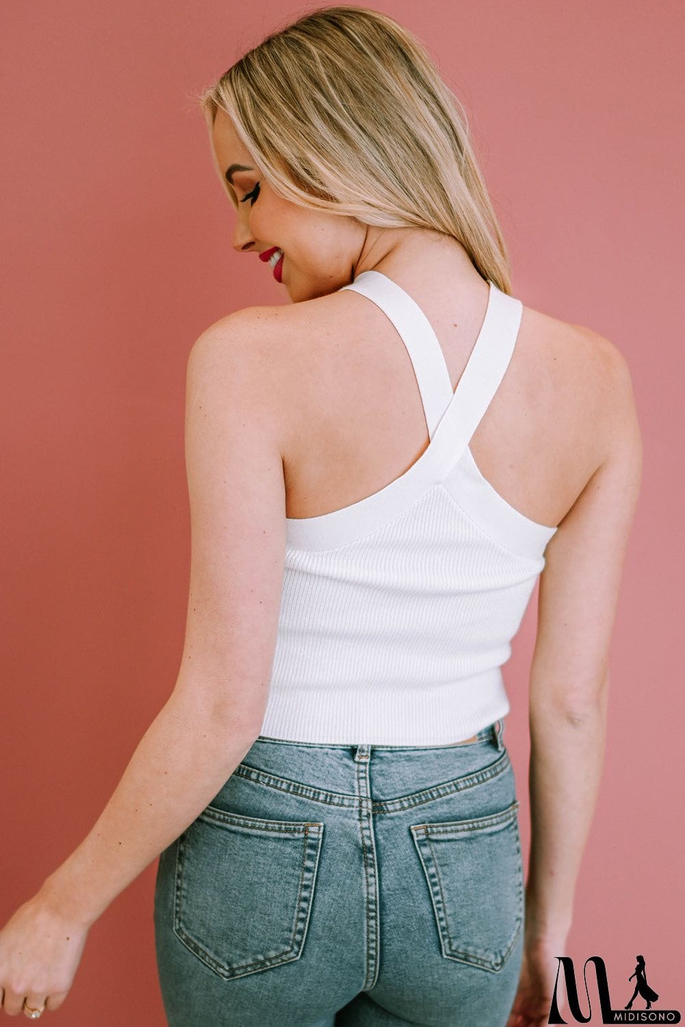 MidiSono - Ribbed Sleeveless Cropped Top