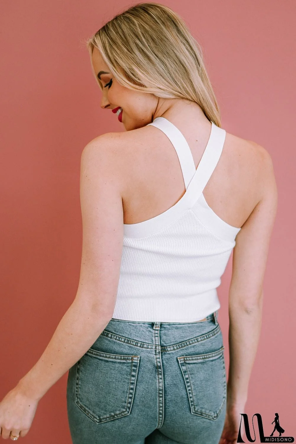 MidiSono - Ribbed Sleeveless Cropped Top