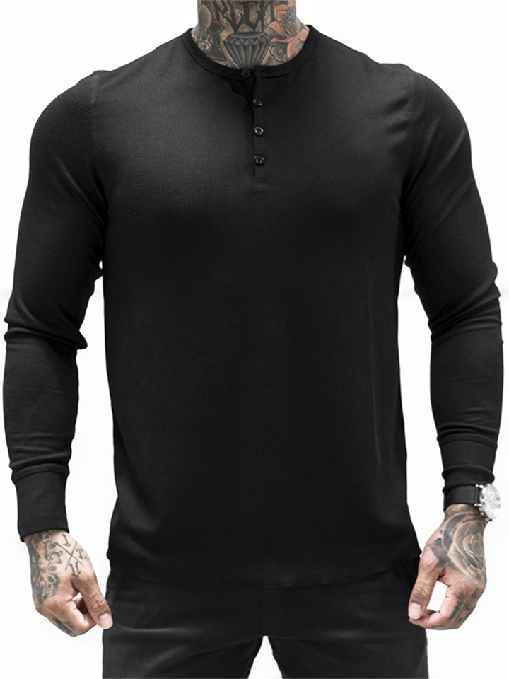 Men's T shirt Tee Henley Shirt Long Sleeve Shirt Plain Henley Street Holiday Long Sleeve Clothing Apparel Fashion Casual Comfortable