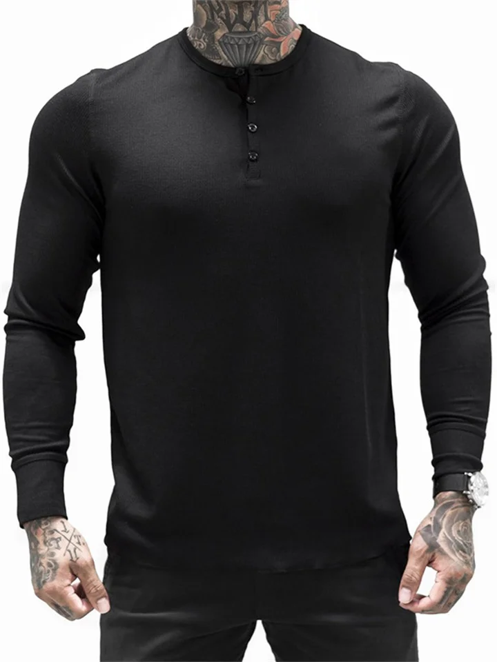 Men's T shirt Tee Henley Shirt Long Sleeve Shirt Plain Henley Street Holiday Long Sleeve Clothing Apparel Fashion Casual Comfortable-Cosfine